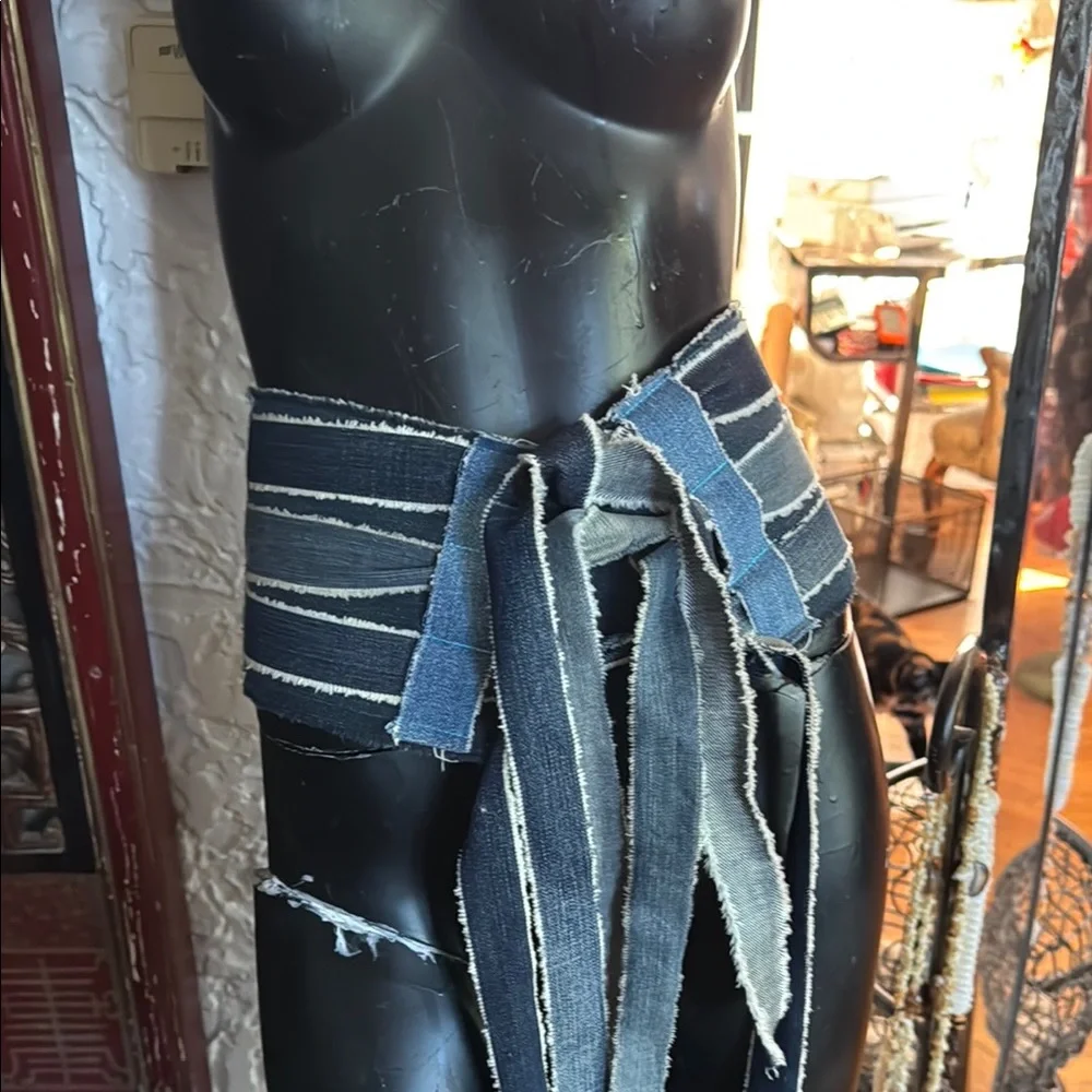 Striped Denim Waist Belt - Picture 1 of 5